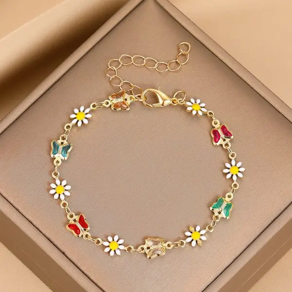 luckacco fashion sweet flower daisy bracelet for women girl y2k accessories handmade colorful beads bracelet boho summer pulseras jewelry