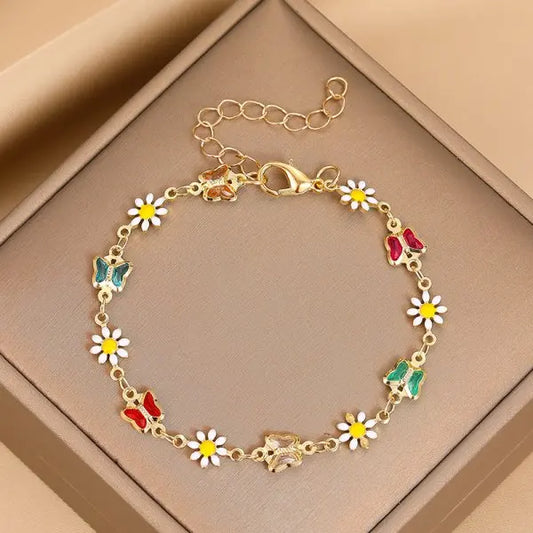 Luckacco Fashion Sweet Flower Daisy Bracelet for Women Girl Y2K Accessories Handmade Colorful Beads Bracelet Boho Summer Pulseras Jewelry