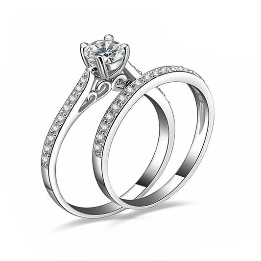 Luckacco 925 Sterling Silver Couple Rings Set Embedded With Crystal Zirconia Stones - Matching Rings For Men And Women