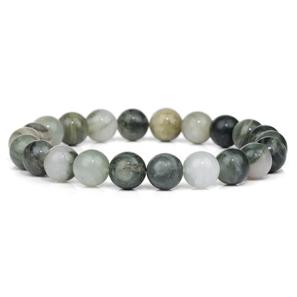 Luckacco Handmade Natural Stone African Stone Beads Bracelet Men Yoga Mala Jewelry Green Moss Agates Beaded Bracelet for Women Men