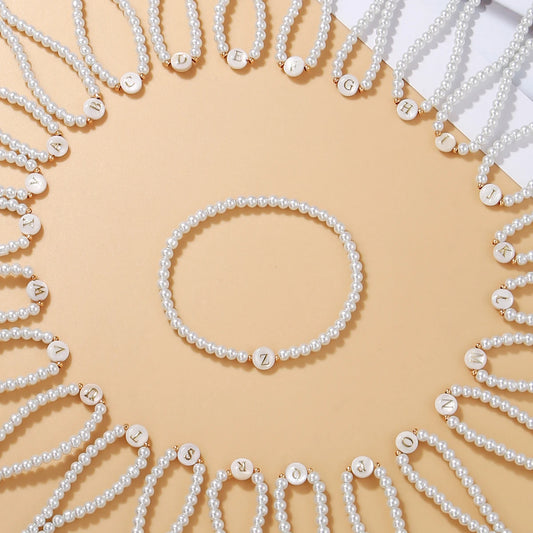 Luckacco New Fashion 26 Letter Bracelet Women Temperament Handmade Simulated Pearl Bead Bracelet For Women Jewelry Gift