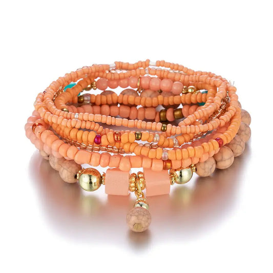 Luckacco Bohemian Red Charm Beads Multilayer Bracelets & Bangles for Women Handmade Turquoises Beads Bracelet Femme Boho Jewelry