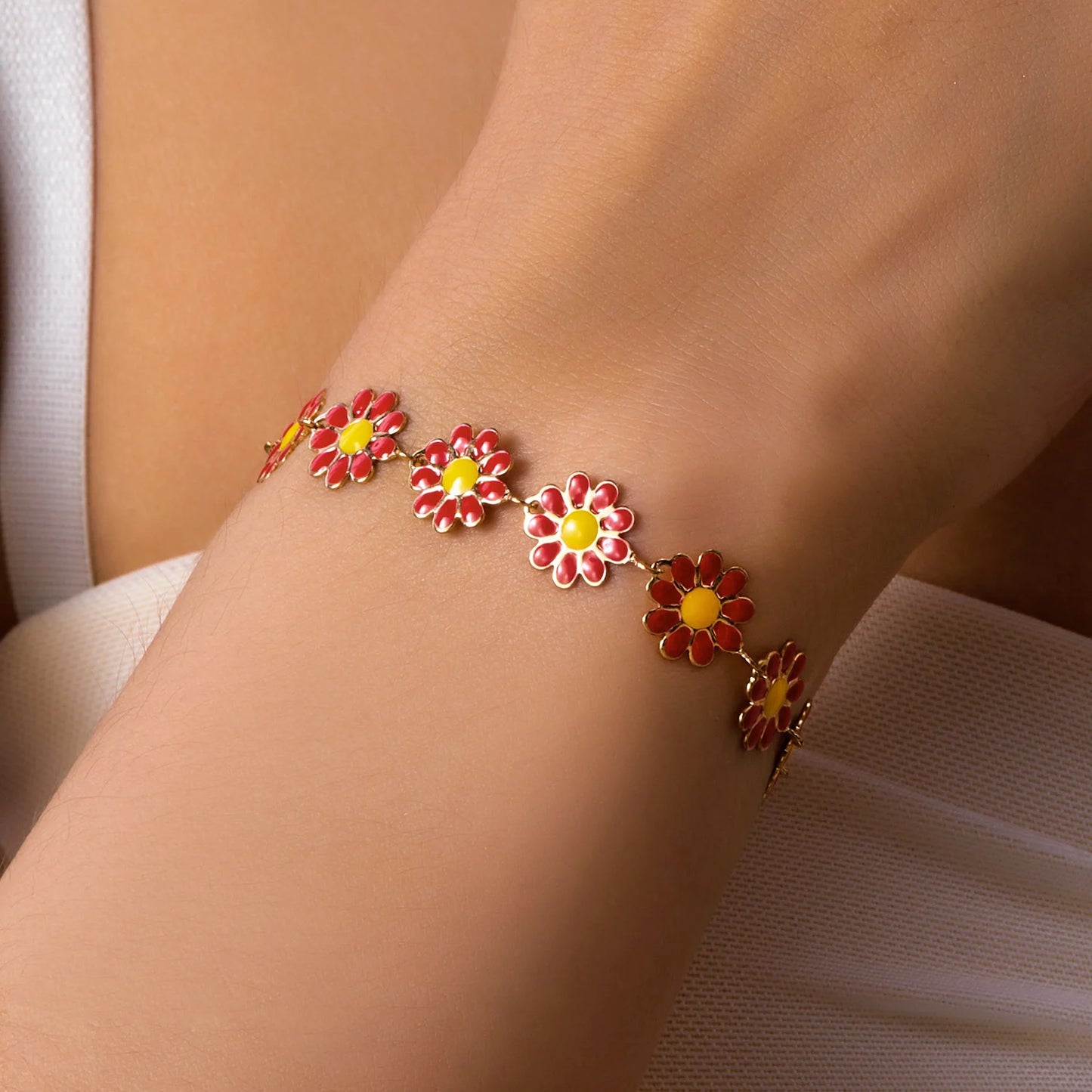 luckacco fashion sweet flower daisy bracelet for women girl y2k accessories handmade colorful beads bracelet boho summer pulseras jewelry
