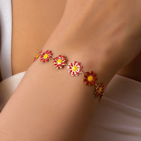 Luckacco Fashion Sweet Flower Daisy Bracelet for Women Girl Y2K Accessories Handmade Colorful Beads Bracelet Boho Summer Pulseras Jewelry