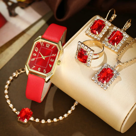 Luckacco 6/5/1PCS Luxury Fashion Square Women's Watches Brand Ladies Quartz Wristwatch Jewelry Set Classic Simple Femme Relogio Feminino