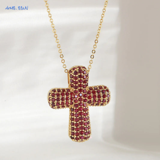 Luckacco SUNSLL Classic Chunky Full Cubic Zircon Cross Pendant Necklaces For Women Men Gold/Silver Color Catholicism Religious Jewelry