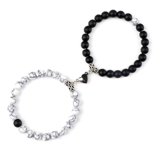 Luckacco 2pcs/set Natural Stone Beaded Bracelet For Lovers Distance Heart Magnet Buckle Couple Bracelets Friendship Fashion Jewelry Gifts