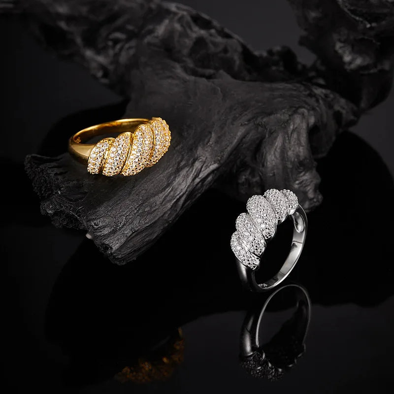luckacco luxury 100% real 18k gold platinum pt950 women's niche high-end bread shape ring