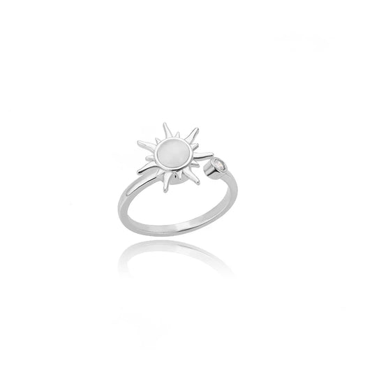 Luckacco Luxury Gemstone Flower Stainless Steel Rings Zircon Adjustable Ring Women Wedding Anti Fading Jewelry Vacation Accessories Gift