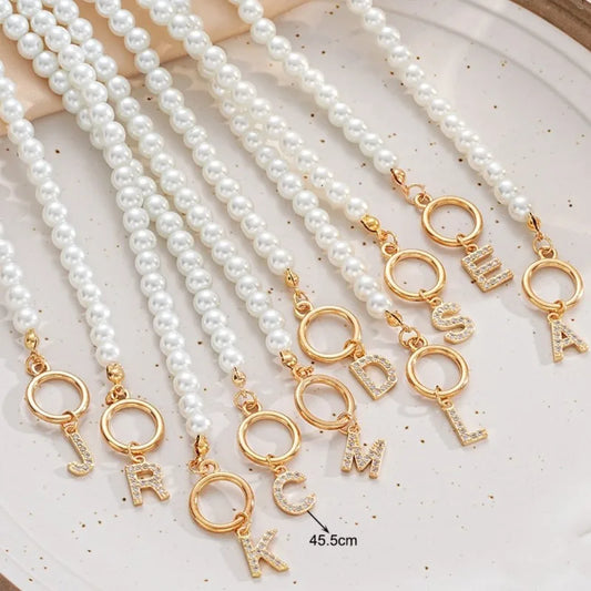 Luckacco Elegant Simulated-pearl Gold Color OT Buckle 26 Letters Pendant Necklace for Women Vintage Choke Collares Jewelry Girls Gifts
