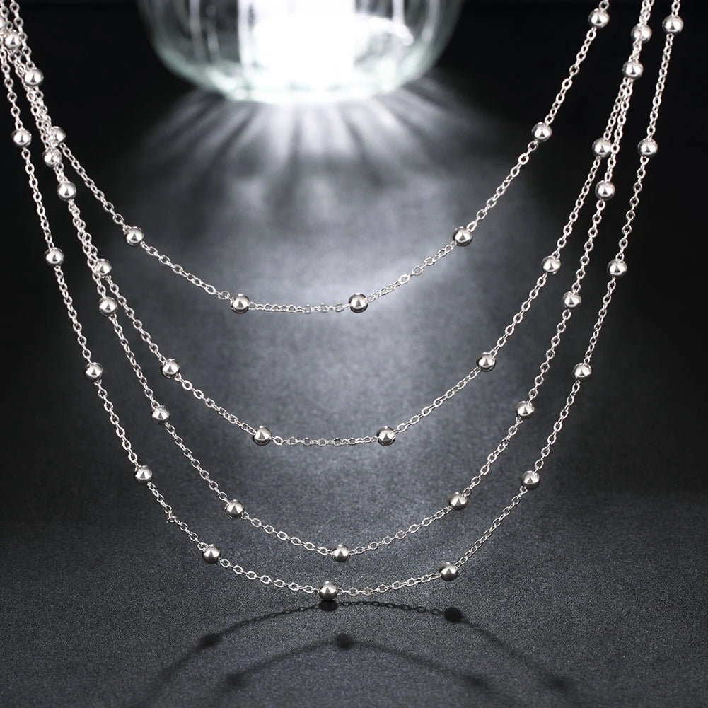 luckacco hot sale 925 sterling silver fashion jewelry 18 inches smooth bead chain necklace for women wedding birthday gifts