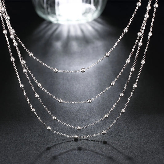 Luckacco Hot sale 925 Sterling Silver Fashion Jewelry 18 inches Smooth Bead Chain Necklace For Women Wedding Birthday Gifts