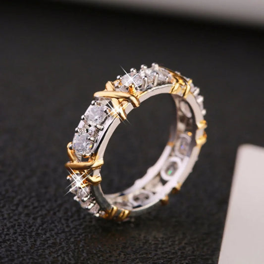 Luckacco Luxury 925 Sterling Silver Ring Interlaced Zircon Crystal Ring for Woman Engagement Wedding Jewelry Gift Accesorios Mujer