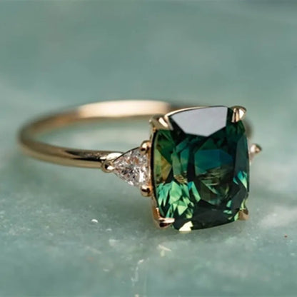 Luckacco Elegant Square Emerald Ring for Women Fashion Gold Color Inlaid Green Zircon Wedding Rings Bridal Engagement Jewelry