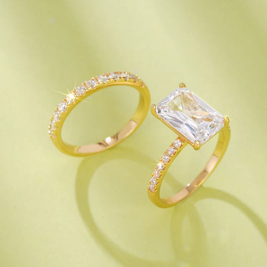 Luckacco daily picks Rectangular Cubic Zirconia Set Rings for Women Bridal Wedding Accessories Luxury Trendy Engagement Band Jewelry