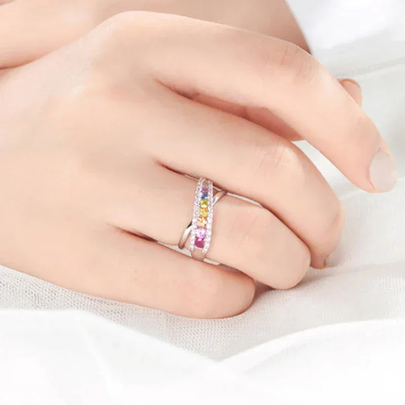 luckacco rainbow cubic zirconia cross rings for women newly designed wedding engagement accessories silver color trendy jewelry