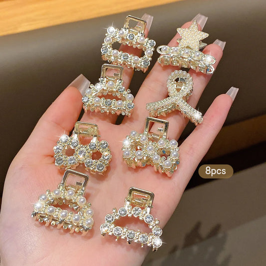 Luckacco 10 alloy rhinestone hair clips, fashionable small grab hair accessories