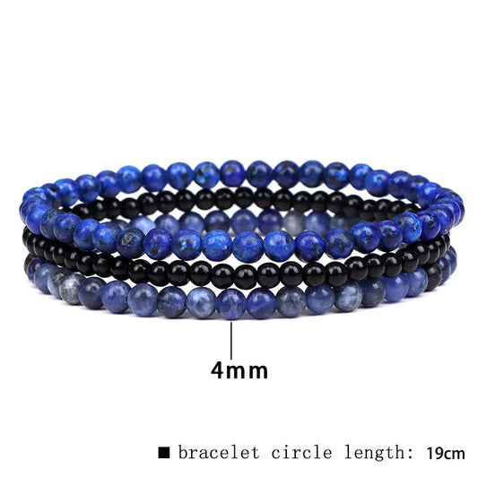Luckacco 3pcs Amethysts Purple Agates Elastic Bracelets For Women Men Natural Stone Tiger Eye Black Onyx 4mm Beads Bracelet Set Jewelry