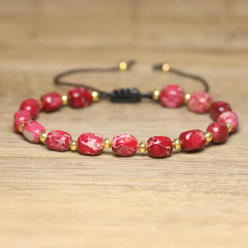 luckacco natural stone beaded bracelet, adjustable handcrafted bracelet, bohemian style, having the effect of calming the body and mind