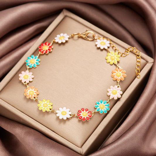 Luckacco Fashion Sweet Flower Daisy Bracelet for Women Girl Y2K Accessories Handmade Colorful Beads Bracelet Boho Summer Pulseras Jewelry