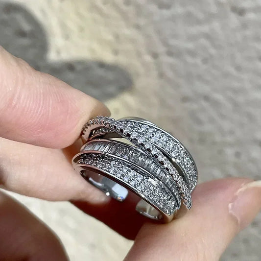 Luckacco Korea New Fashion Jewelry Exquisite Silver Color Zircon Ring Elegant Women's Opening Adjustable Wedding Gift Luxury Accessory