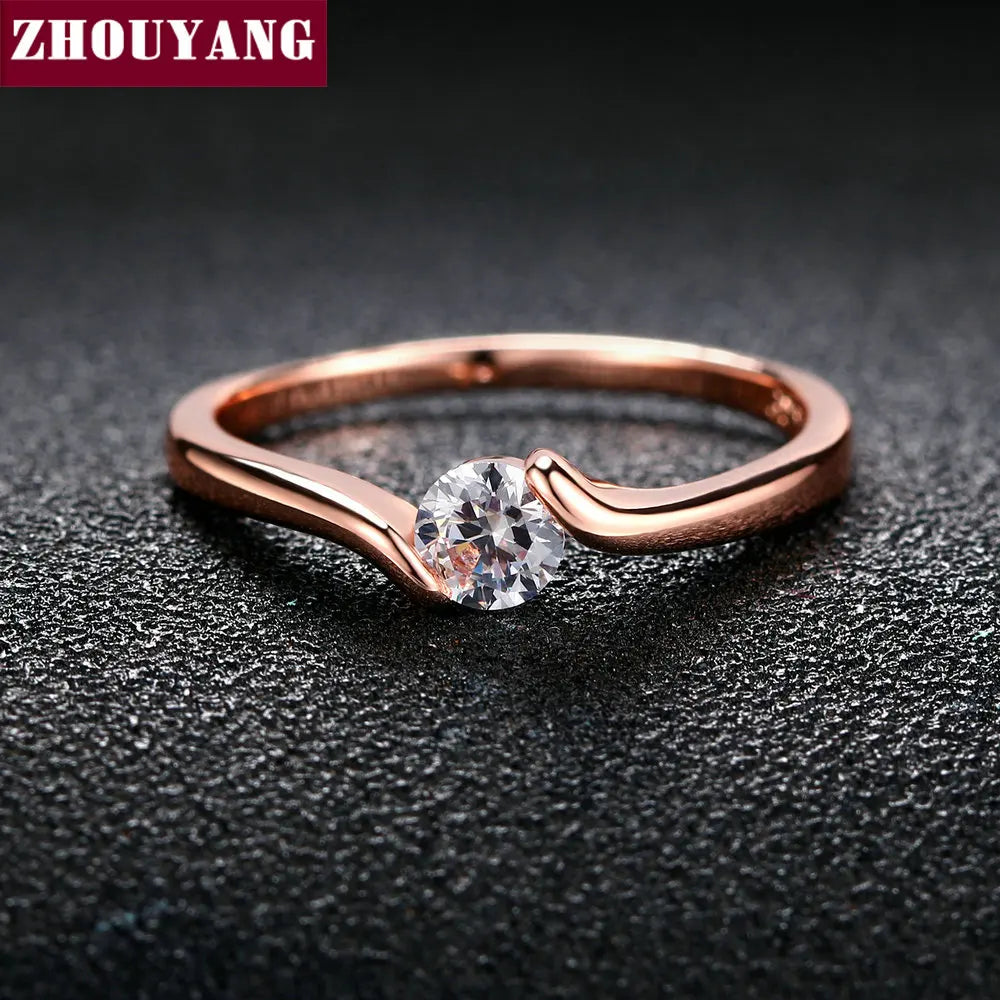 luckacco zhouyang wedding ring for women concise 4mm round cut cubic zirconia rose gold color engagement fashion jewelry zyr239 zyr422