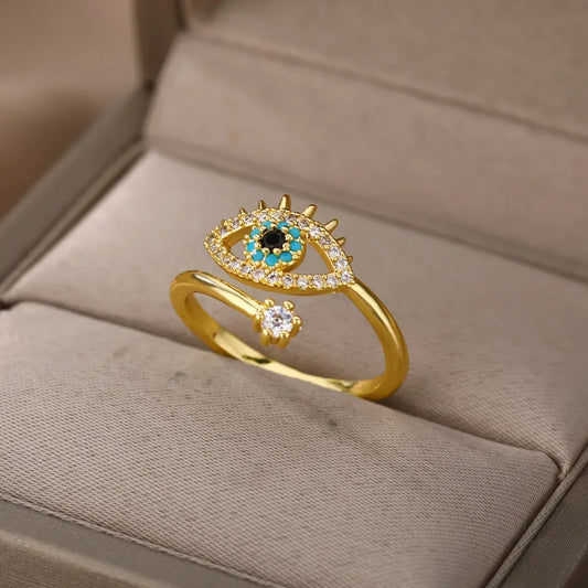 Luckacco Fashion Silver Plated Evil Eye Rings for Women Vintage Stainless Steel Turkish Lucky Demon Eye Couple Ring Emo Jewelry