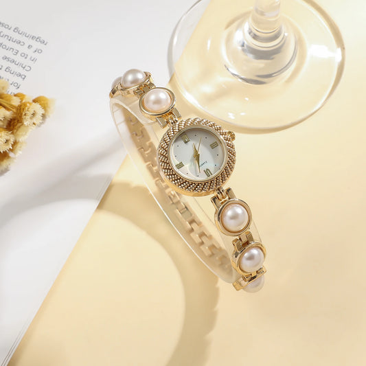 Luckacco Ladies' light luxury compact hybrid diamond dot scale small dial pearl steel strip quartz watch