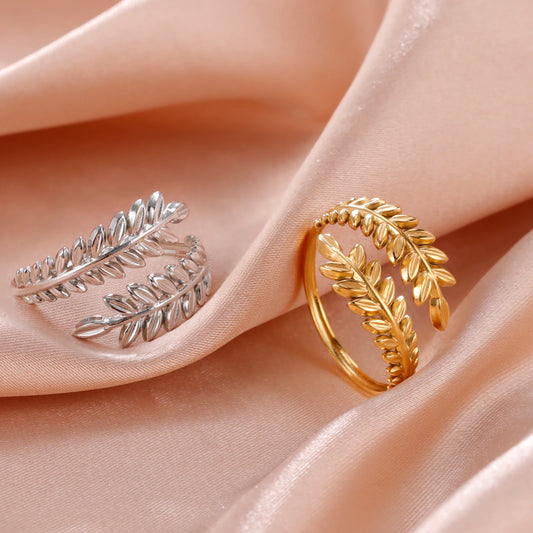 Luckacco Skyrim New In Wheat Ears Leaf Ring Boho Stainless Steel Gold Color Open Women Rings 2025 Trendy Jewelry Valentine Gift