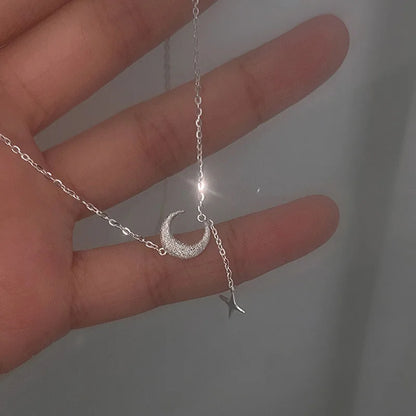 Luckacco Popularity Fashion Moon Star 925 Sterling Silver Necklace Geometric Shape Pendant Chain for Women's Fine Accessories