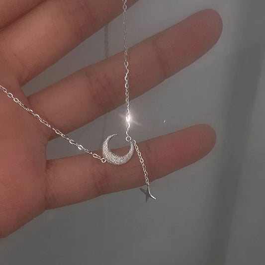 Luckacco Popularity Fashion Moon Star 925 Sterling Silver Necklace Geometric Shape Pendant Chain for Women's Fine Accessories