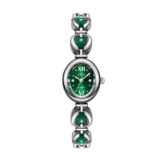 Luckacco Ladies Watch Light Luxury Brand National Style Zulu Green Bracelet Advanced Bead Waterproof Women Fashion Quartz Wristwatches