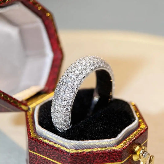 Luckacco Luxury white gold solid platinum PT950 Hip Hop Full Diamond Ring Unisex Medium European and American Popular Ring