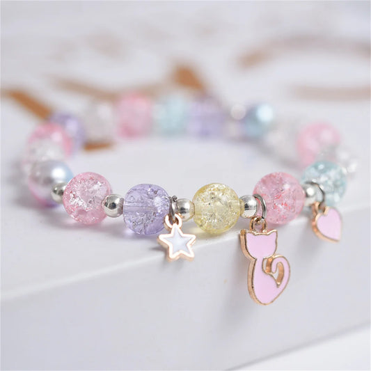 Luckacco Girls First Day of School Bracelet Cute Friendship Princess Bracelet for Kids Cartoon Rabbit Unicorn Charms Jewelry Accessories