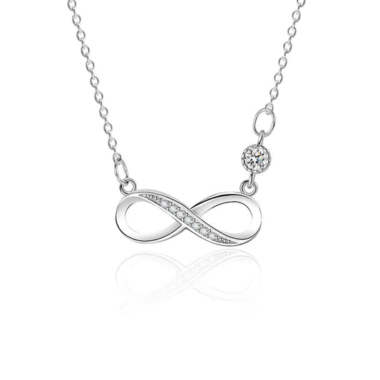 Luckacco Fashion Female Necklace Sterling Silver color Infinite Love 8-word Pendant Necklace for Women Micro Single Zircon Clavicle Chain