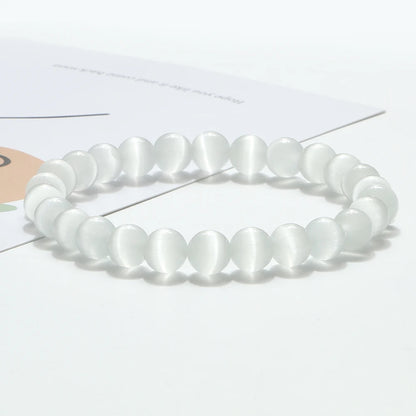 Luckacco Natural Cat Eye Stone Bracelet & Bangle for Women Brief White Pink Opal Beads Yoga Balance Jewelry Lucky Wristband Handmade Gift