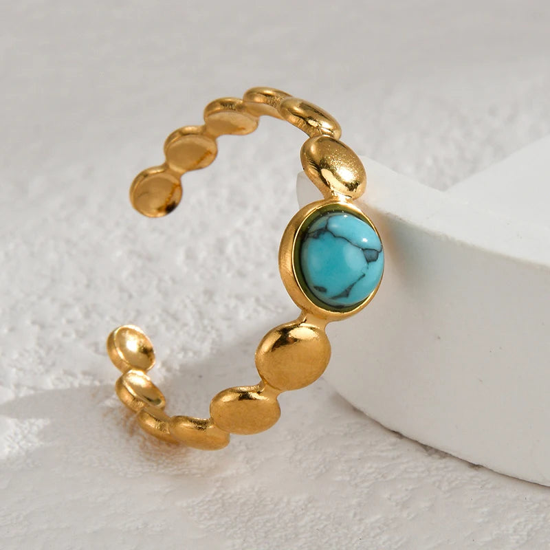 luckacco multiple styles 14k gold color adjustable ring stainless steel natural stone turquoise zircon rings for women girl jewelry gifts