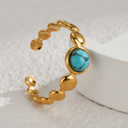 Luckacco Multiple Styles 14K Gold Color Adjustable Ring Stainless Steel Natural Stone Turquoise Zircon Rings For Women Girl Jewelry Gifts