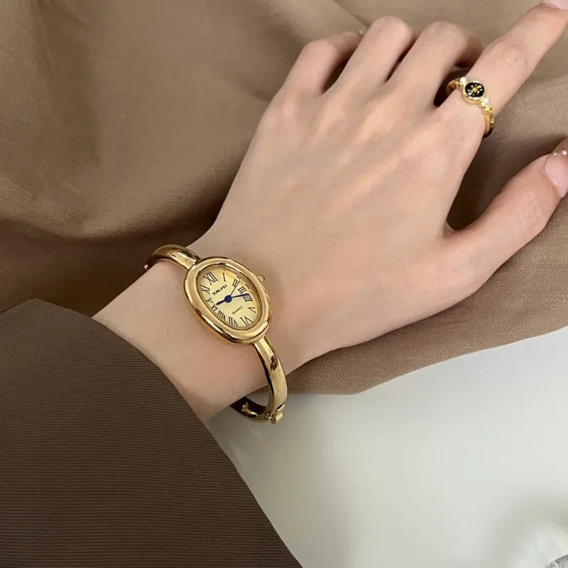 luckacco famous brand women quartz watch fashion luxury gold wristwatch gift ladies rome dial bracelet watch  clock
