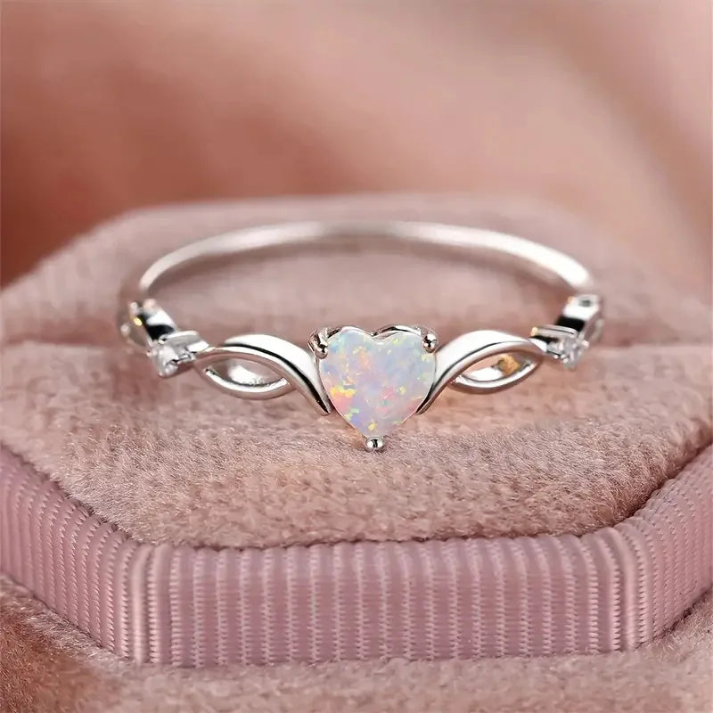 luckacco love heart stone rings for women rose gold silver color wedding band bridal engagement jewelry mother's day gift кольцо женское