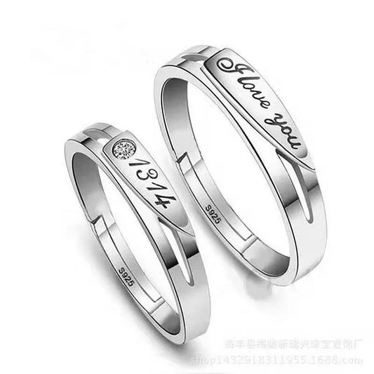 Luckacco High-quality Couple Wedding Ring for Woman Men 2Pcs Love Heart Zircon Adjustable Rings Fashion Stainless Steel Engaged Jewelry