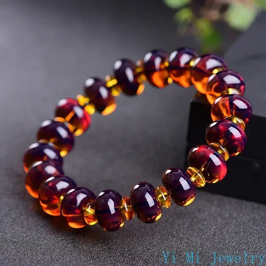 Luckacco Amber Baltic Certificate Violet Bracelet Original Stone Amber Beads Bracelets for Men and Women Beeswax Bracelets Jewelry Gifts