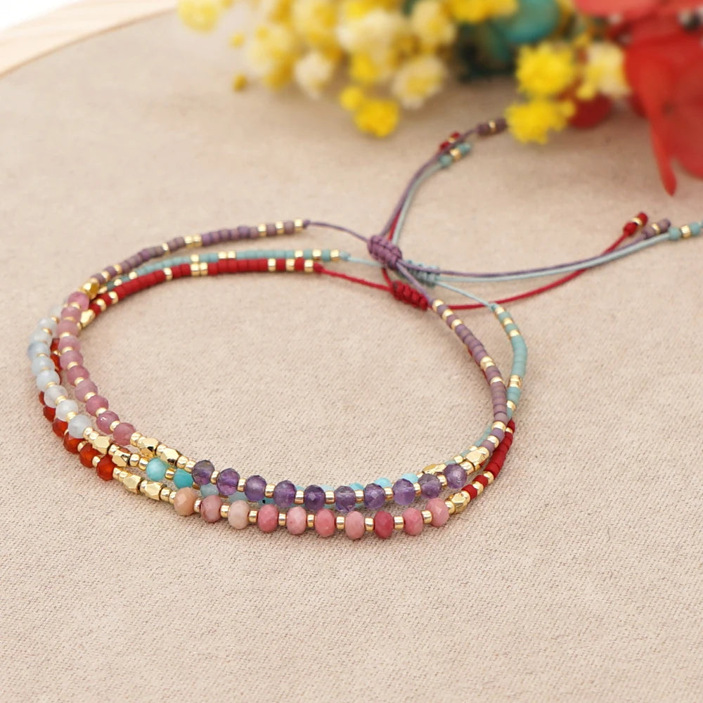 luckacco irregular crystal bracelet colorful beaded waterproof jewelry handmade gift for women teen girl adjustable rope chain bracelets
