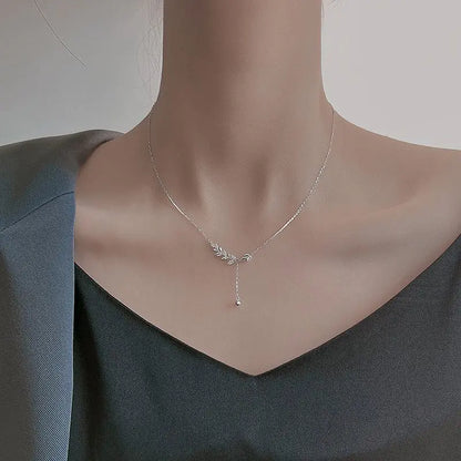 Luckacco 925 Sterling Silver Tree Branch Necklace Simple Charm Zirconia Botanical Pendant Choker Birthday Party Gift Ladies Fine Jewelry