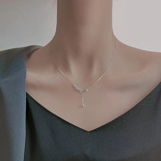 Luckacco 925 Sterling Silver Tree Branch Necklace Simple Charm Zirconia Botanical Pendant Choker Birthday Party Gift Ladies Fine Jewelry