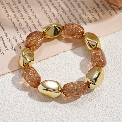 Luckacco 7 Styles Trendy Splicing Acrylic Round Beads Bracelets Bohemian Thick Irregular Resin Elastic Bangles Retro Jewelry for Women F