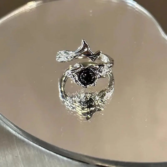 Luckacco Gothic Irregular Gemstone Ring Aesthetic Girls Adjustable Black Stone Ring Women's Liquid Punk Ring Vintage Jewelry Accessories