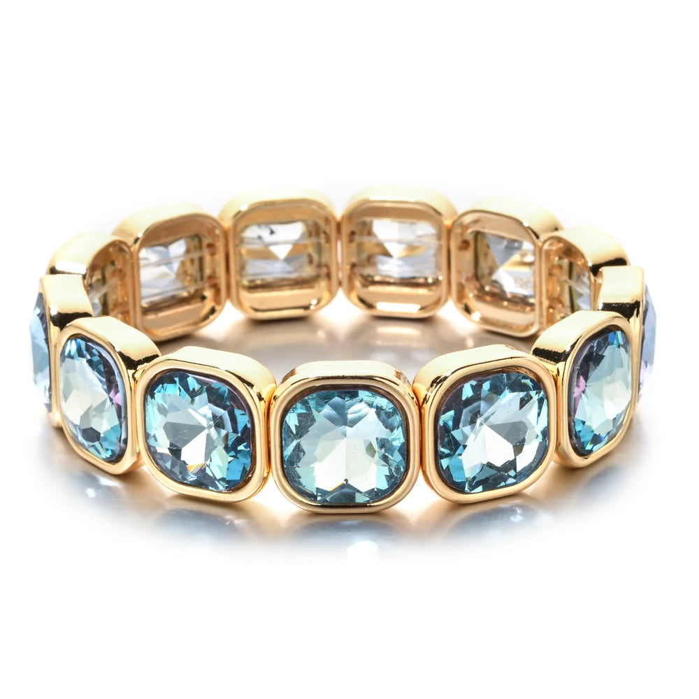luckacco rose colorful glass crystal elastic bracelet enamel stretch rhinestone bangle tile bead bracelet for women fashion jewelry