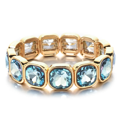 Luckacco Rose Colorful Glass Crystal Elastic Bracelet Enamel Stretch Rhinestone Bangle Tile Bead Bracelet for Women Fashion Jewelry