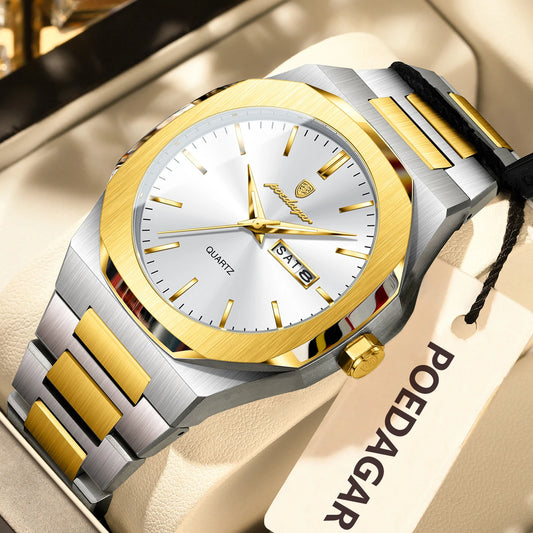 Luckacco POEDAGAR Fashion Brand Male Watch Waterproof Luminous Stainless Steel Watches For Men Date Week Casual Quartz Men's Clock Reloj